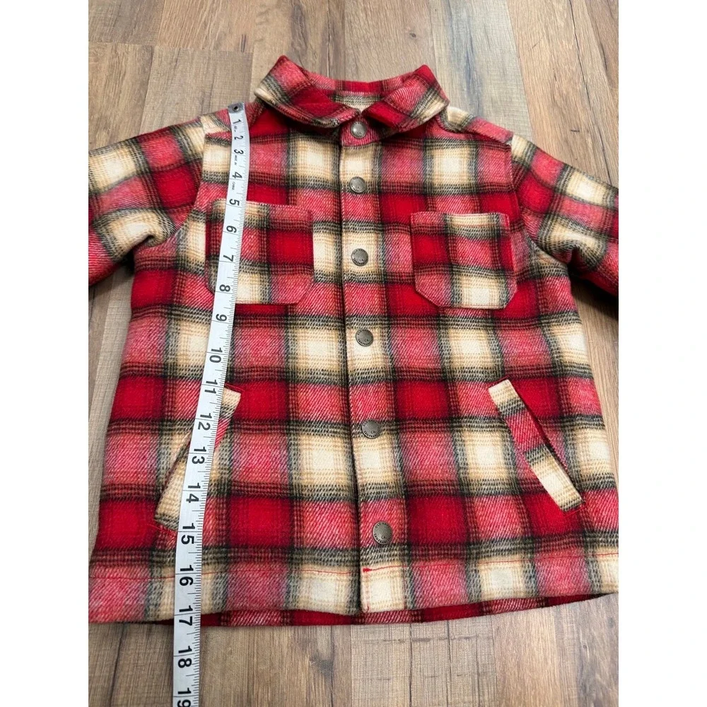 Old Navy Boys 4T Plaid Flannel Jacket Red Cream Quilted Lined Snap Front